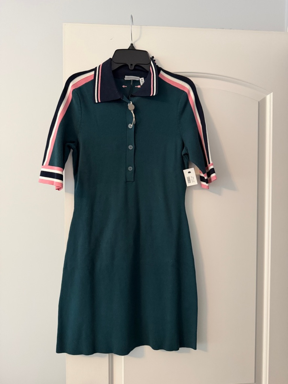 The Upside Teal Polo Dress with Pink & Navy Stripe Trim